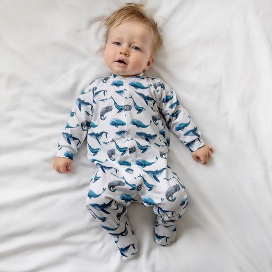 Whale print cotton sleepsuit
