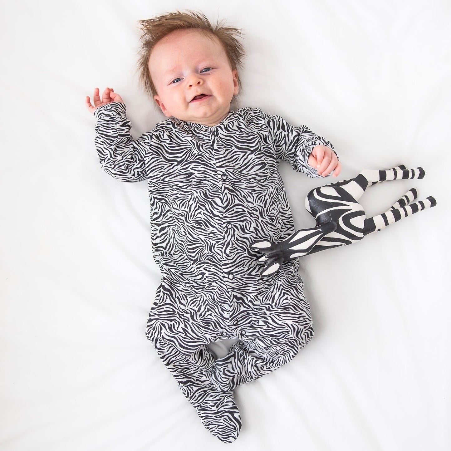Mono Zebra Print Cotton Sleepsuit