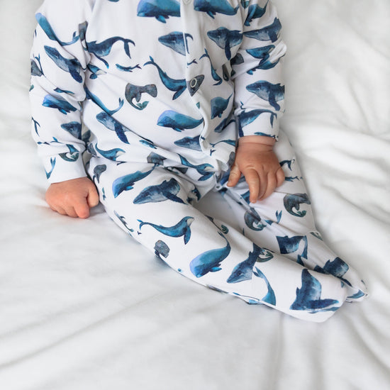 Whale print cotton sleepsuit