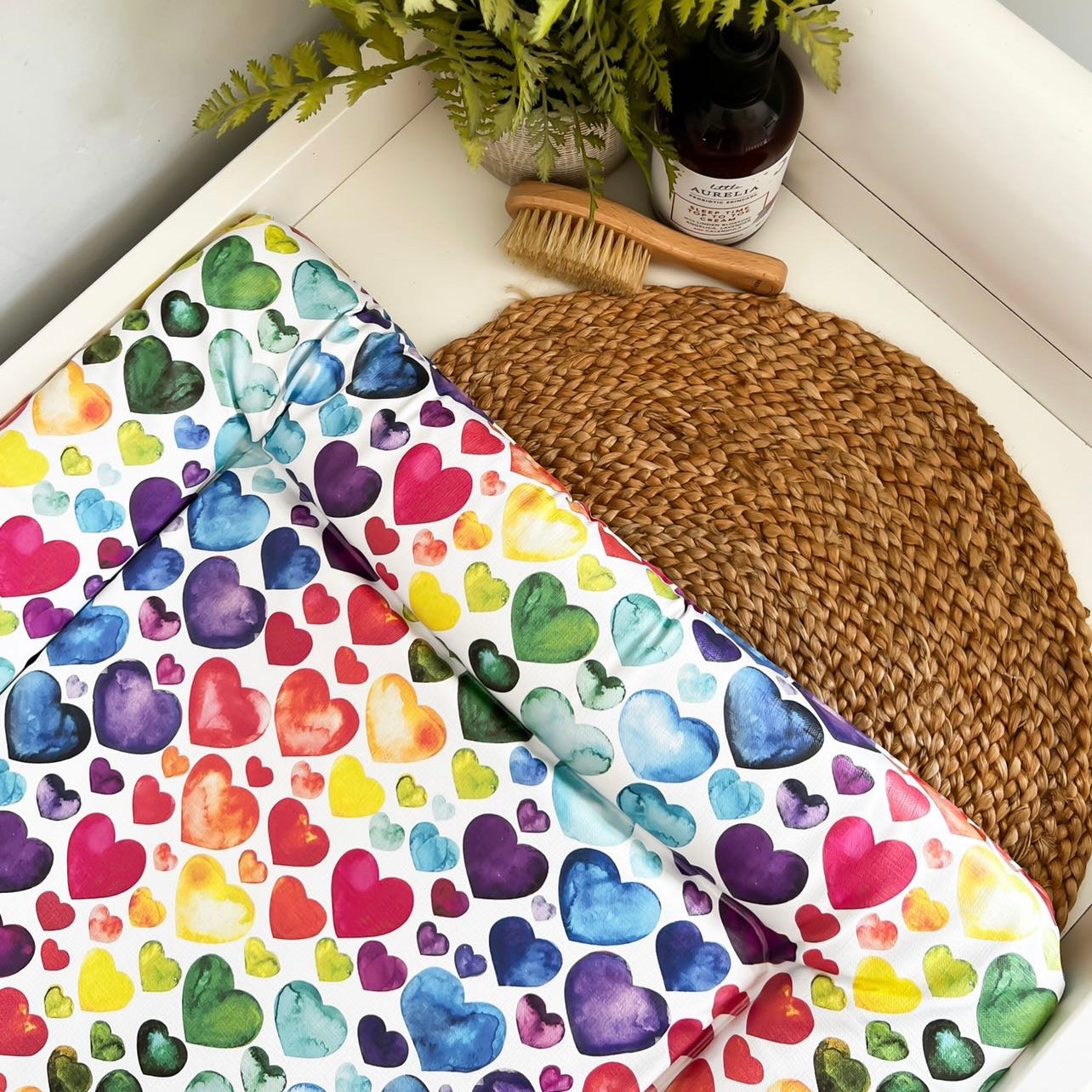 Load image into Gallery viewer, Rainbow Heart Print Changing Mat
