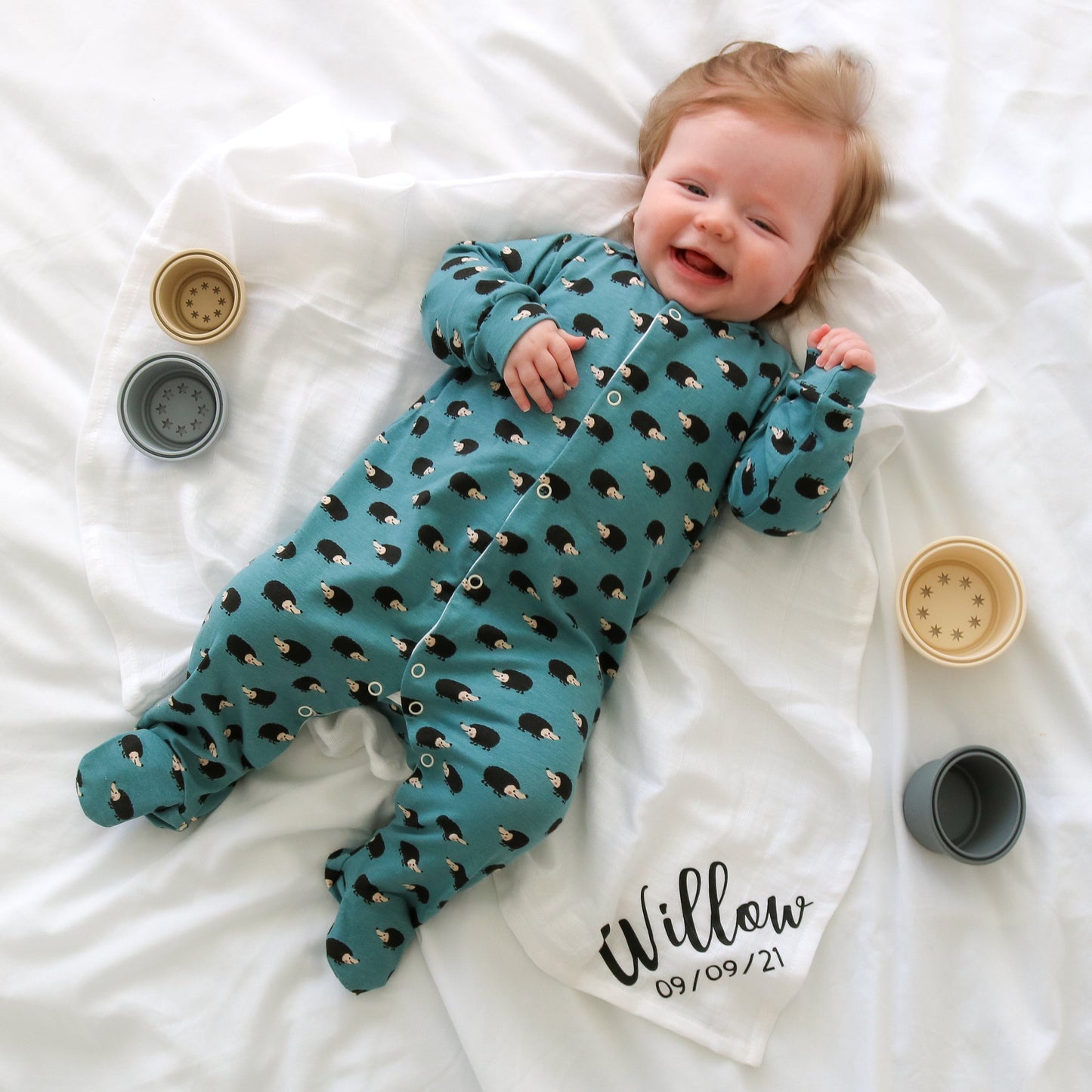 Load image into Gallery viewer, Blue Hedgehog Cotton Sleepsuit
