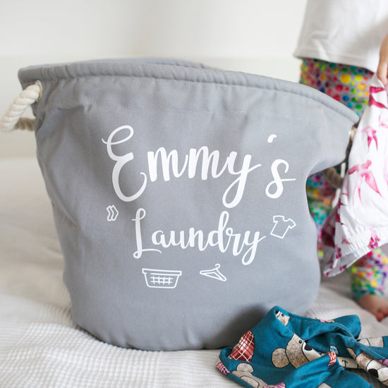 Personalised Grey Canvas Laundry Basket