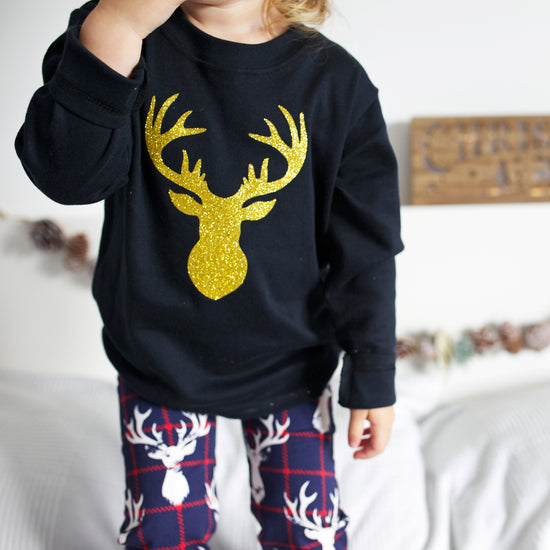 Load image into Gallery viewer, Black &amp;amp; Gold Stag Long Sleeve Top
