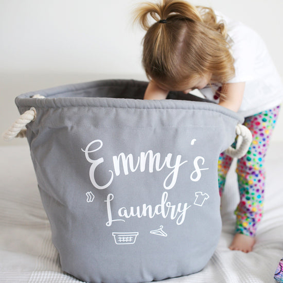Load image into Gallery viewer, Personalised Grey Canvas Laundry Basket
