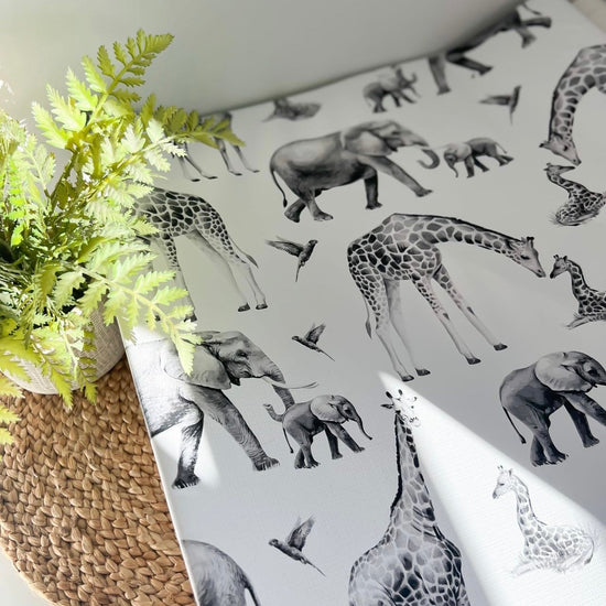 Load image into Gallery viewer, Grey Safari Animal Print Changing Mat
