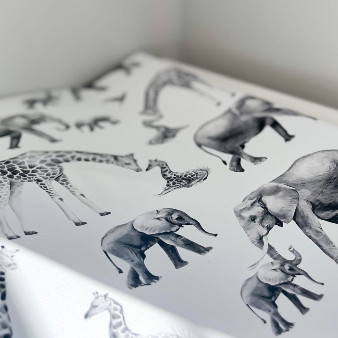 Load image into Gallery viewer, Grey Safari Animal Print Changing Mat
