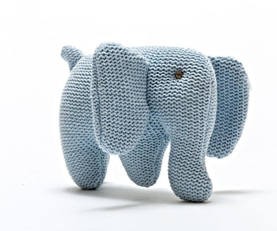 Laden Sie das Bild in den Galerie-Viewer, Blue Knitted Baby Elephant Rattle
