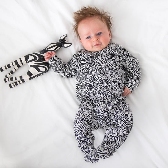 Mono Zebra Print Cotton Sleepsuit