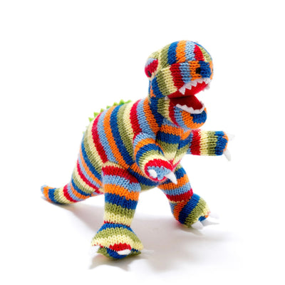 Rainbow T-Rex Dinosaur Knitted Rattle