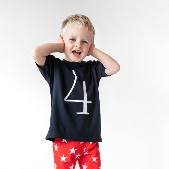 Load image into Gallery viewer, Black Birthday Number 4 T-shirt
